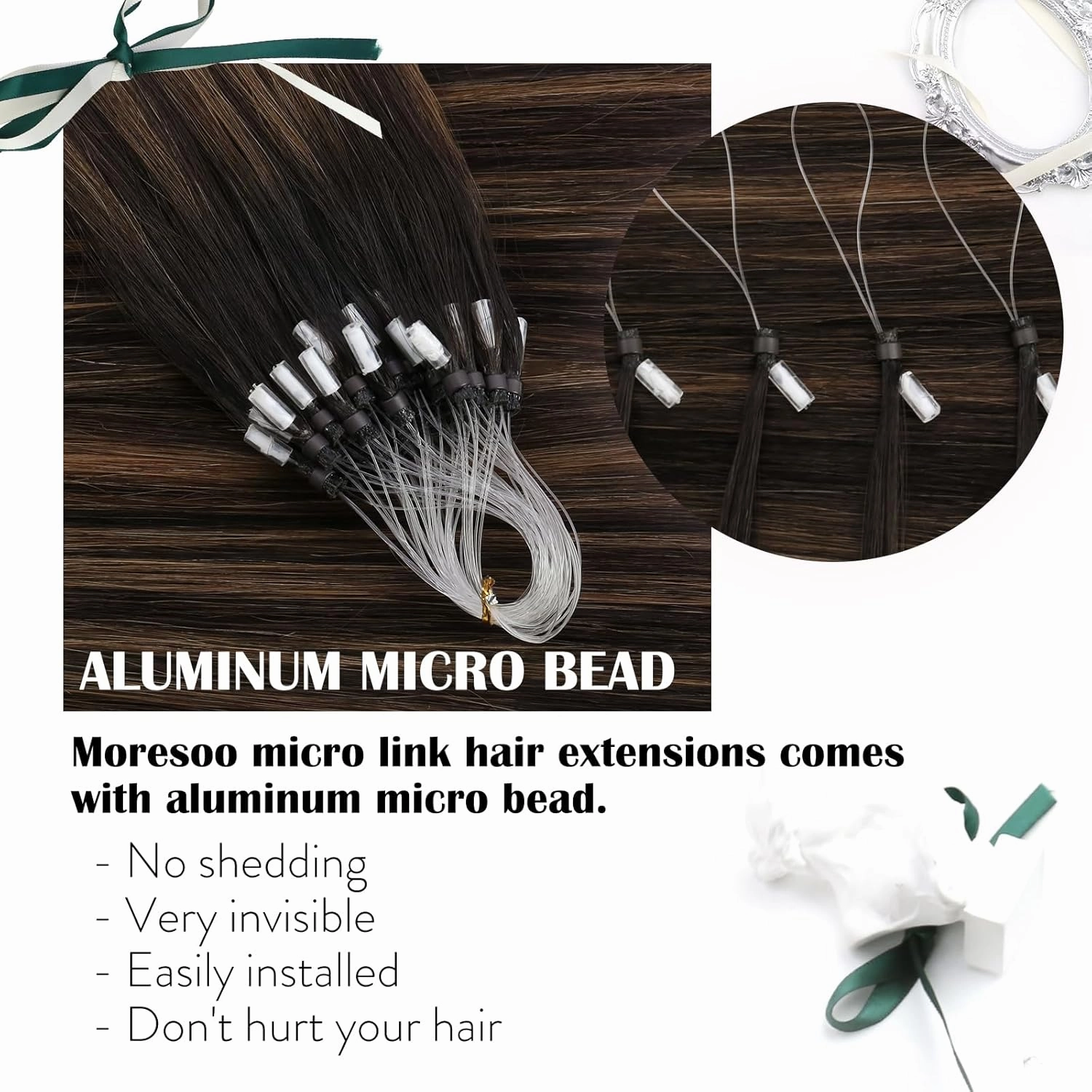 Moresoo Micro Loop Hair Extensions Human Hair Balayage Dark Brown with Chestnut Brown Micro Ring Hair Extensions Real Human Hair Ombre Brown Micro Link Hair Extensions 20Inch 50G/50S