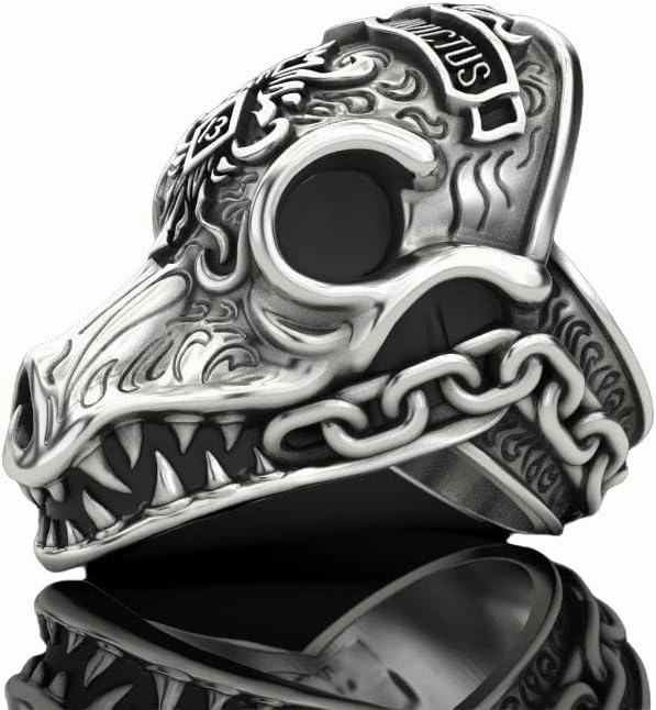 Morior Invictus Ring Men's Oxidized Faith Biker Gothic Ring 925 Sterling Silver Biker Rider Animal Ring Gift Lion Jewelry Animal Men Ring Gift for Him