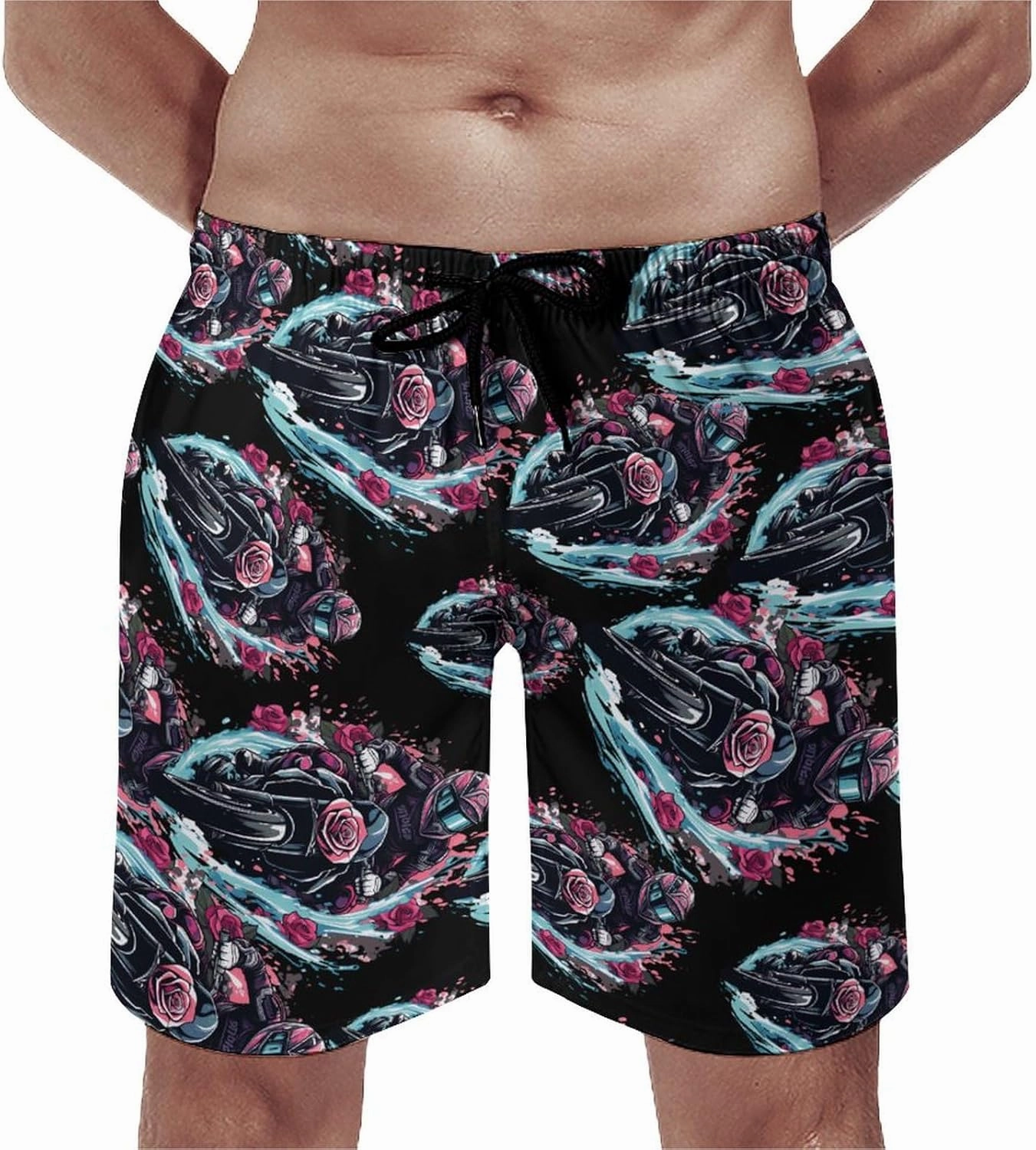 Motorcross Rider Roses Men's Swim Trunks Quick Dry Board Shorts Beach Shorts Bathing Suits with Pockets