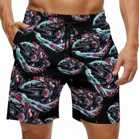 Motorcross Rider Roses Men's Swim Trunks Quick Dry Board Shorts Beach Shorts Bathing Suits with Pockets