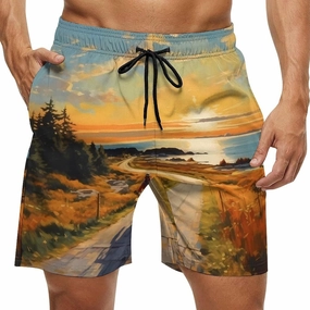 Motorcycle Rider Paintings Men's Swim Trunks Quick Dry Board Shorts Beach Shorts Bathing Suits with Pockets