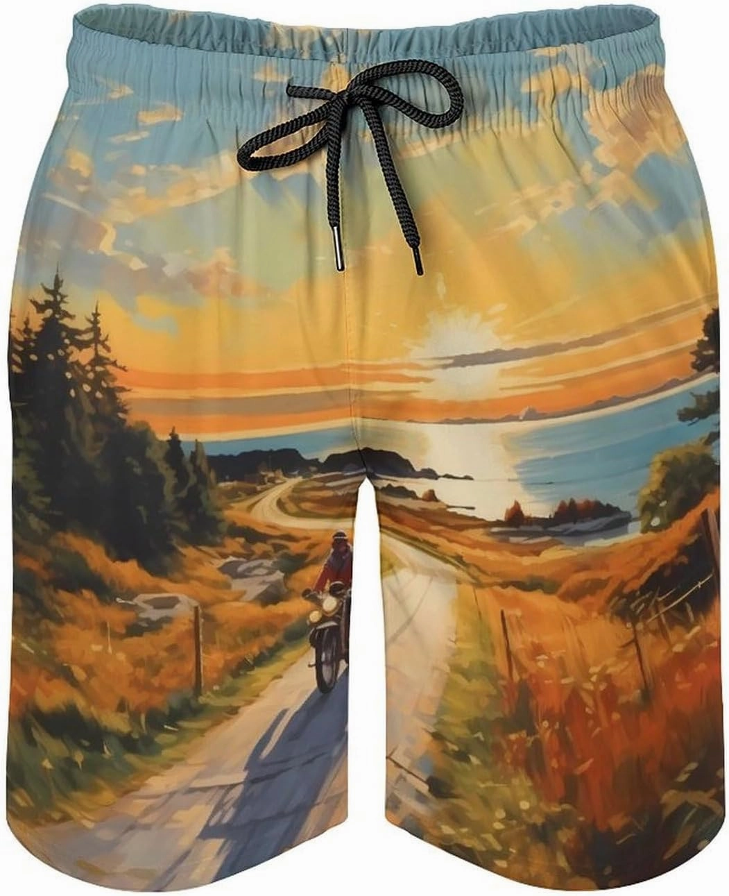 Motorcycle Rider Paintings Men's Swim Trunks Quick Dry Board Shorts Beach Shorts Bathing Suits with Pockets