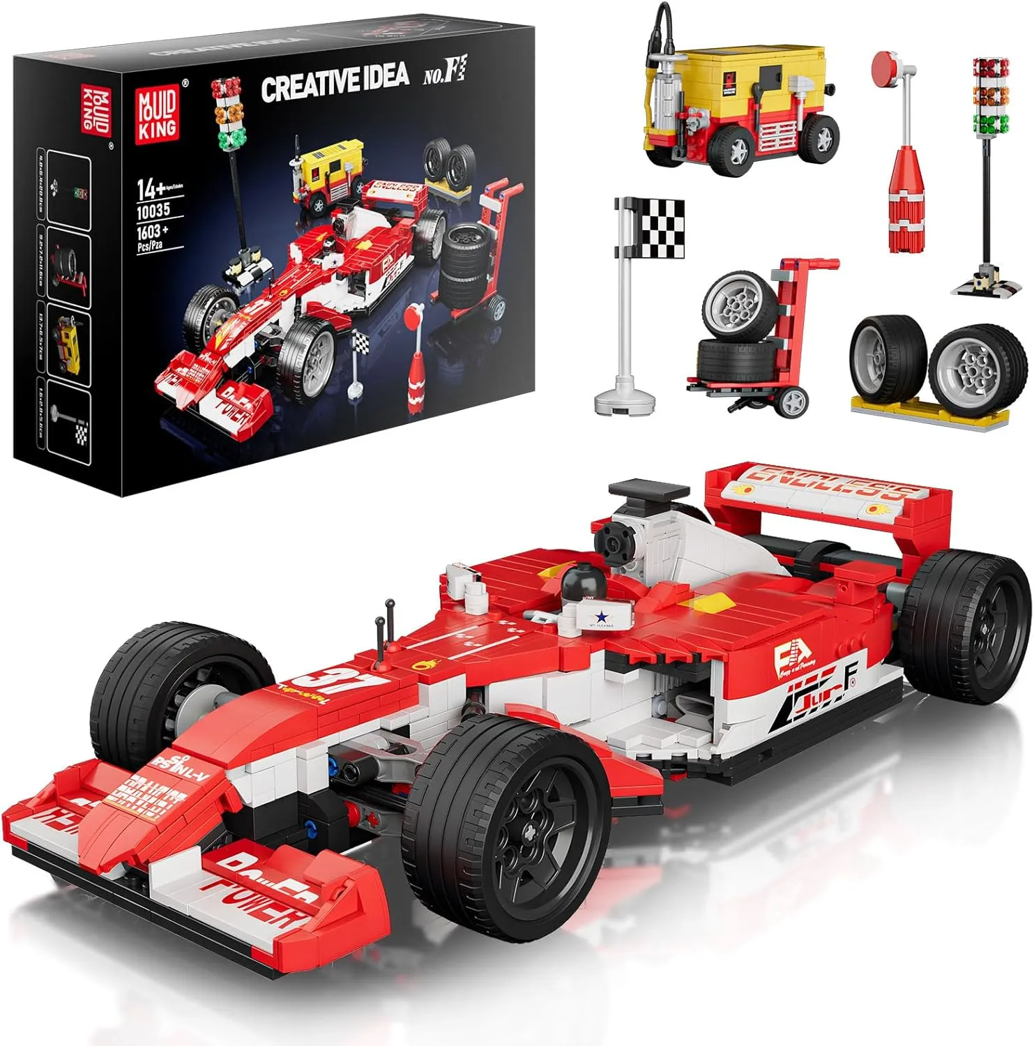 Mould King F1 Car Building Set, 1:12 Scale Formula 1 Model Race Cars, 10035 Speed Champion Sports Car with Spare Tire and Indicator, F1 Blocks Kits for Adults and Boys Kids (1603 Pieces)