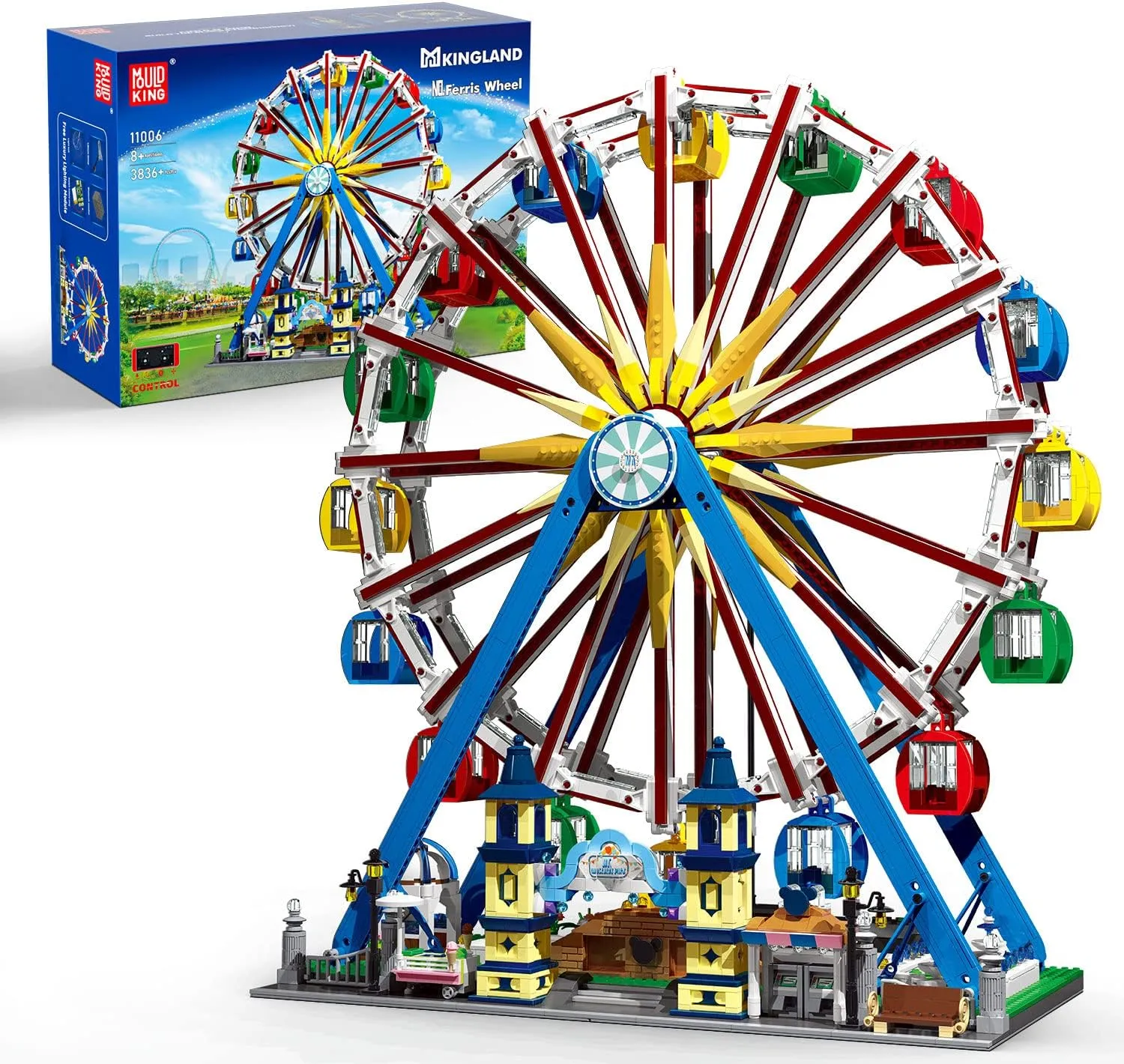 Mould King Ferris Wheel Toy Building Blocks Kit with LED Lights, Rotating Ferris Wheel Building Toys, Collectible Amusement Park Ferris Wheel Toy Building Blocks for Kids 14  and Adults(3836 PCS)