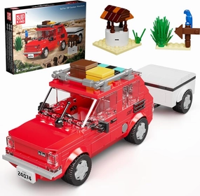 Mould King Outdoor Adventure Camping Car Building Set, Toy SUV Car with Trailer for Boys and Girls Ages 8 , 24074 Creative Construction Car Model Blocks with Green Plants and Birds (338PCS)