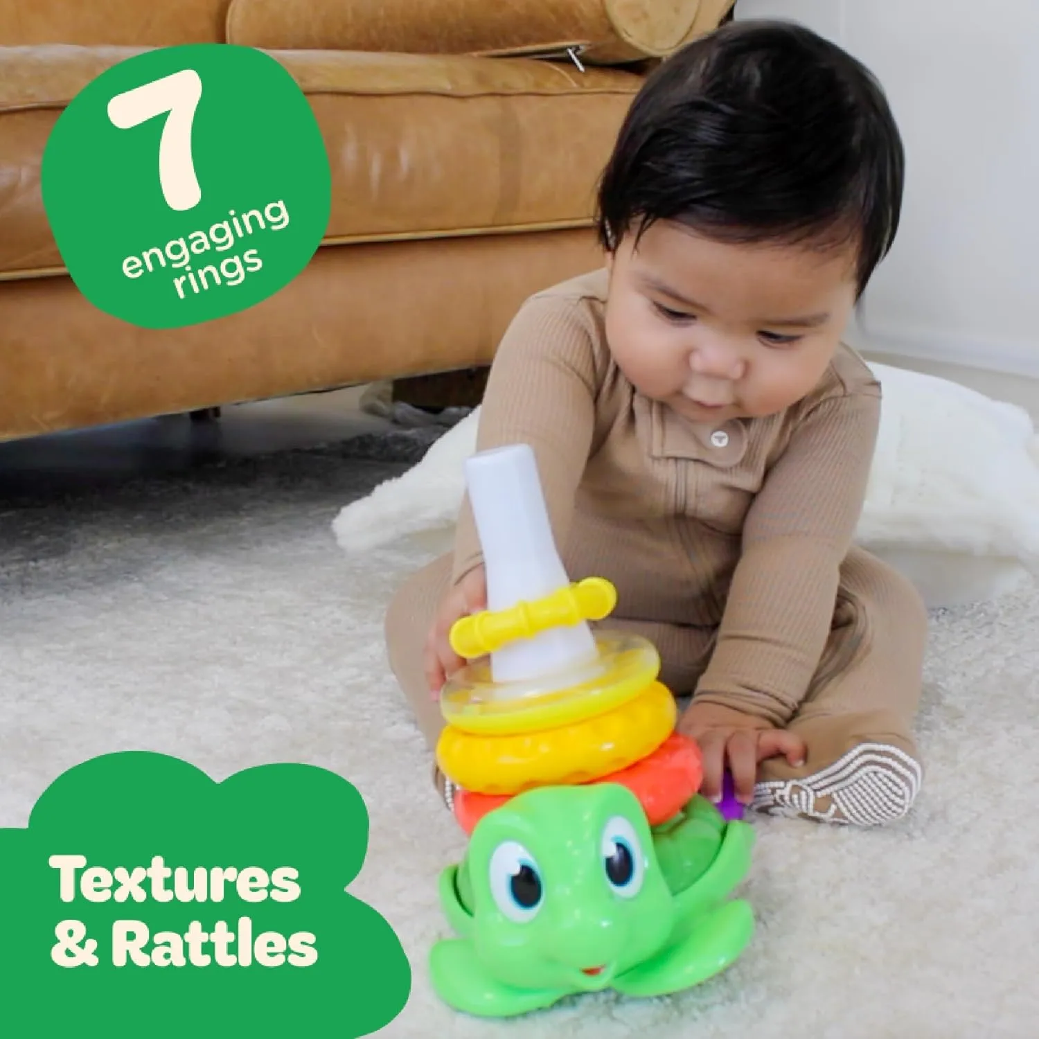 Move2Play, Stacking Toy | Includes 7 Unique Rings | Montessori Development | Baby Gift for 1 Year Old Boys & Girls | Ages 0-6 , 9, 10, 12, 18  Months | Turtle Stacker