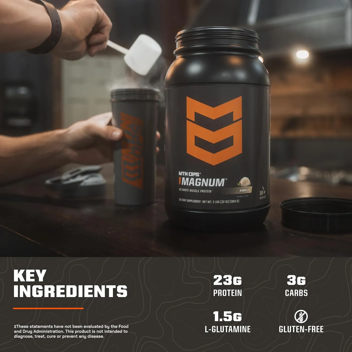 MTN OPS Magnum Chocolate Protein Powder, 23g of Whey Isolate Protein & Milk Protein with BCAAs, Zero Sugar & Gluten Free 30-Serving Tub