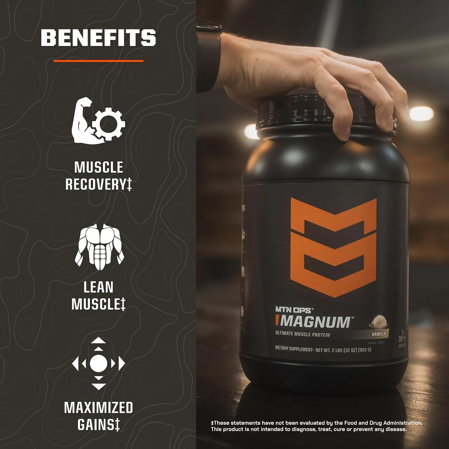 MTN OPS Magnum Chocolate Protein Powder, 23g of Whey Isolate Protein & Milk Protein with BCAAs, Zero Sugar & Gluten Free 30-Serving Tub