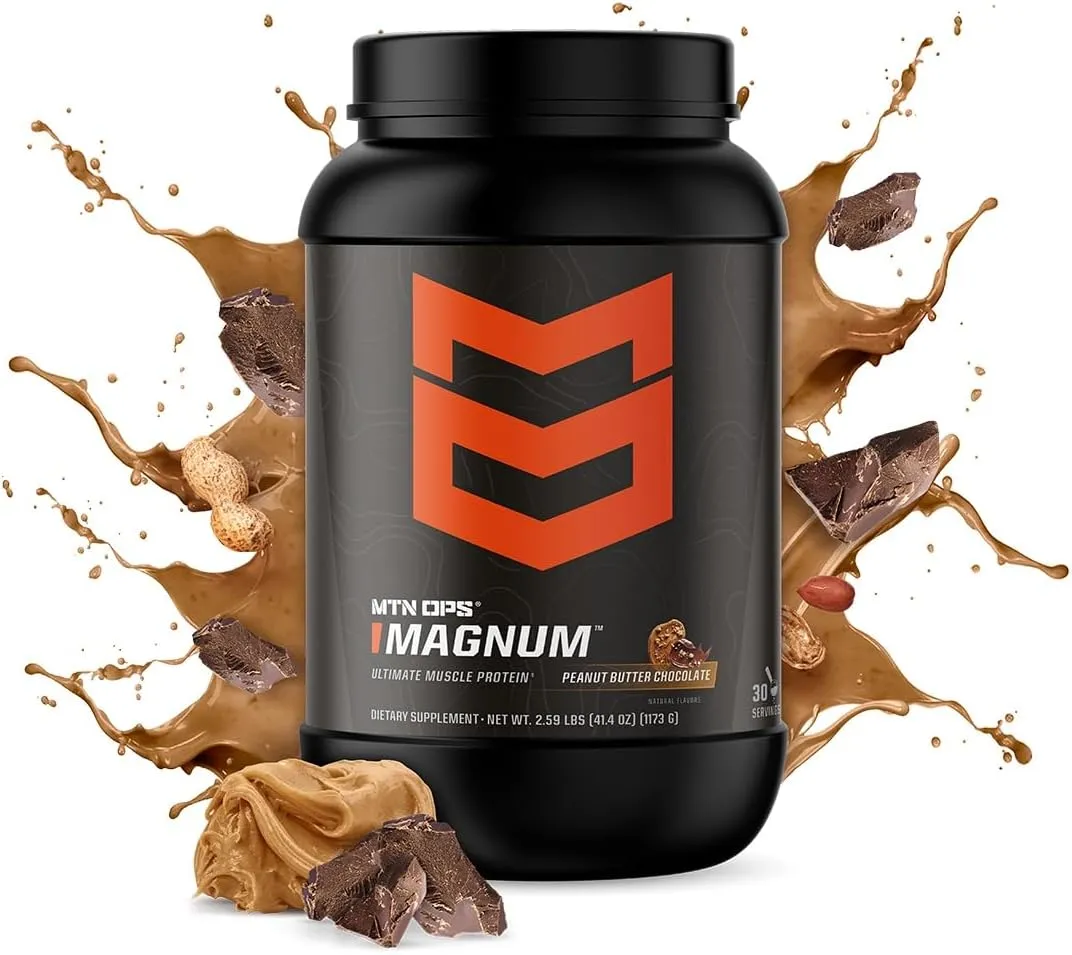 MTN OPS Magnum Peanut Butter Chocolate Protein Powder | 23g of Whey Isolate Protein & Milk Protein with BCAAs | Zero Sugar & Gluten Free | Peanut Butter Chocolate, 30 Servings