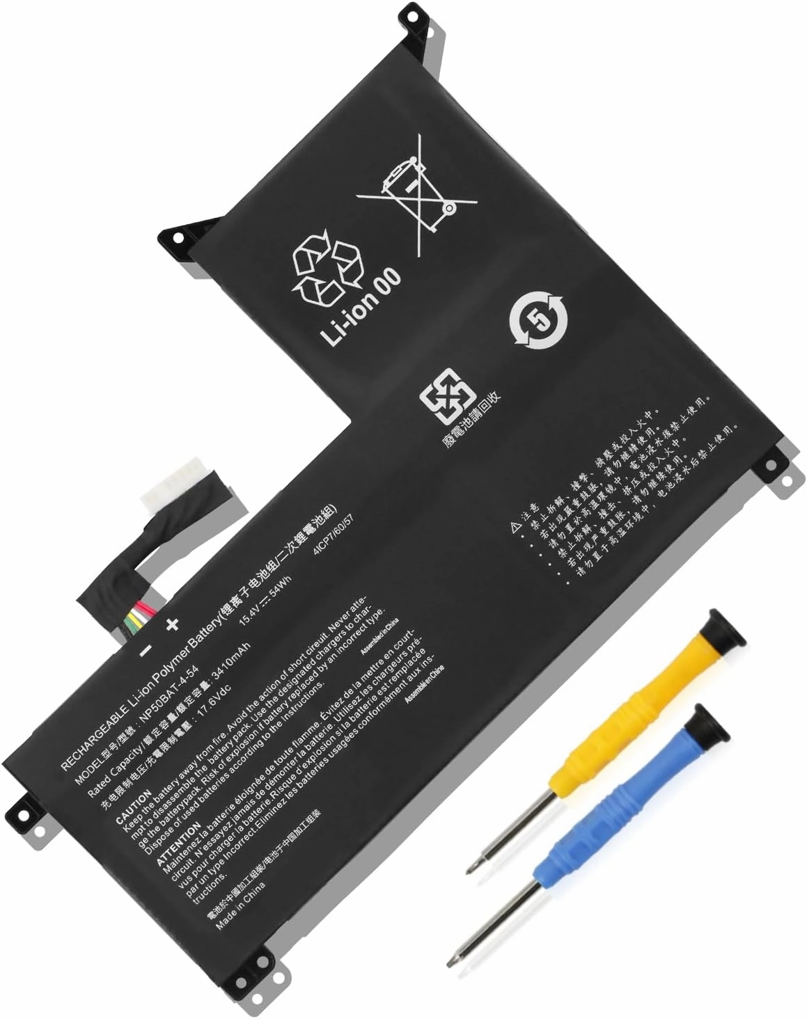 MULS 54Wh NP50BAT-4-54 Laptop Battery for Clevo AT22 NP70 X17 JiangXin X17 AT22 JiangXin X15 XS22 Colorful X15 at Schenker XMG Focus 16 for GIGABYTE G7 KE Series 4ICP7/60/57 3410mAhh 15.4V
