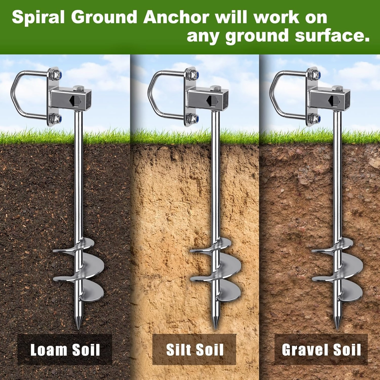 Multi-Purpose Ground Anchors Screw in, Fully Welded Trampoline Anchors, Mobile Home Anchors, Earth Anchors for Shed, Swing Set, Carport,Shed, Securing Animals