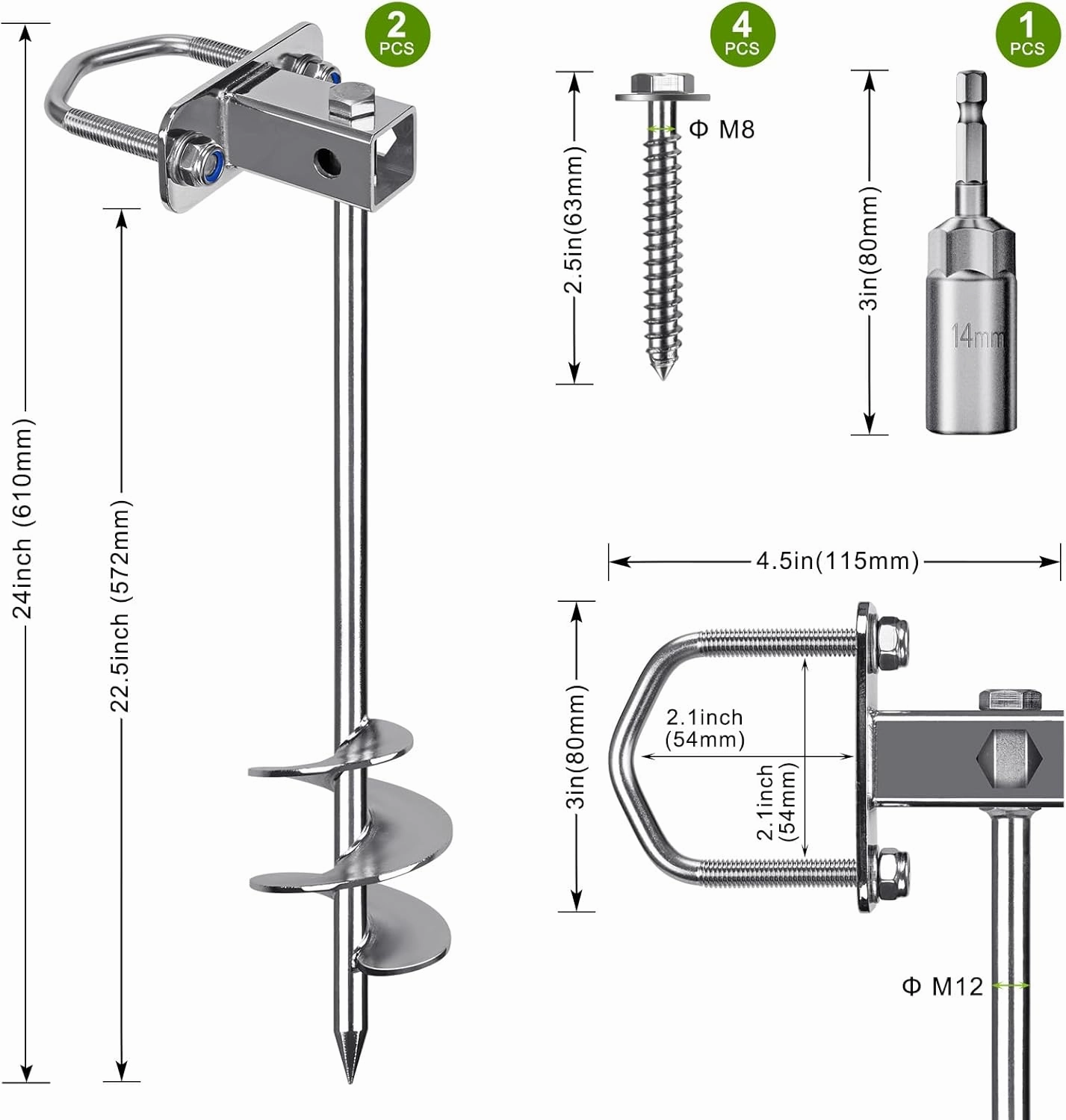 Multi-Purpose Ground Anchors Screw in, Fully Welded Trampoline Anchors, Mobile Home Anchors, Earth Anchors for Shed, Swing Set, Carport,Shed, Securing Animals