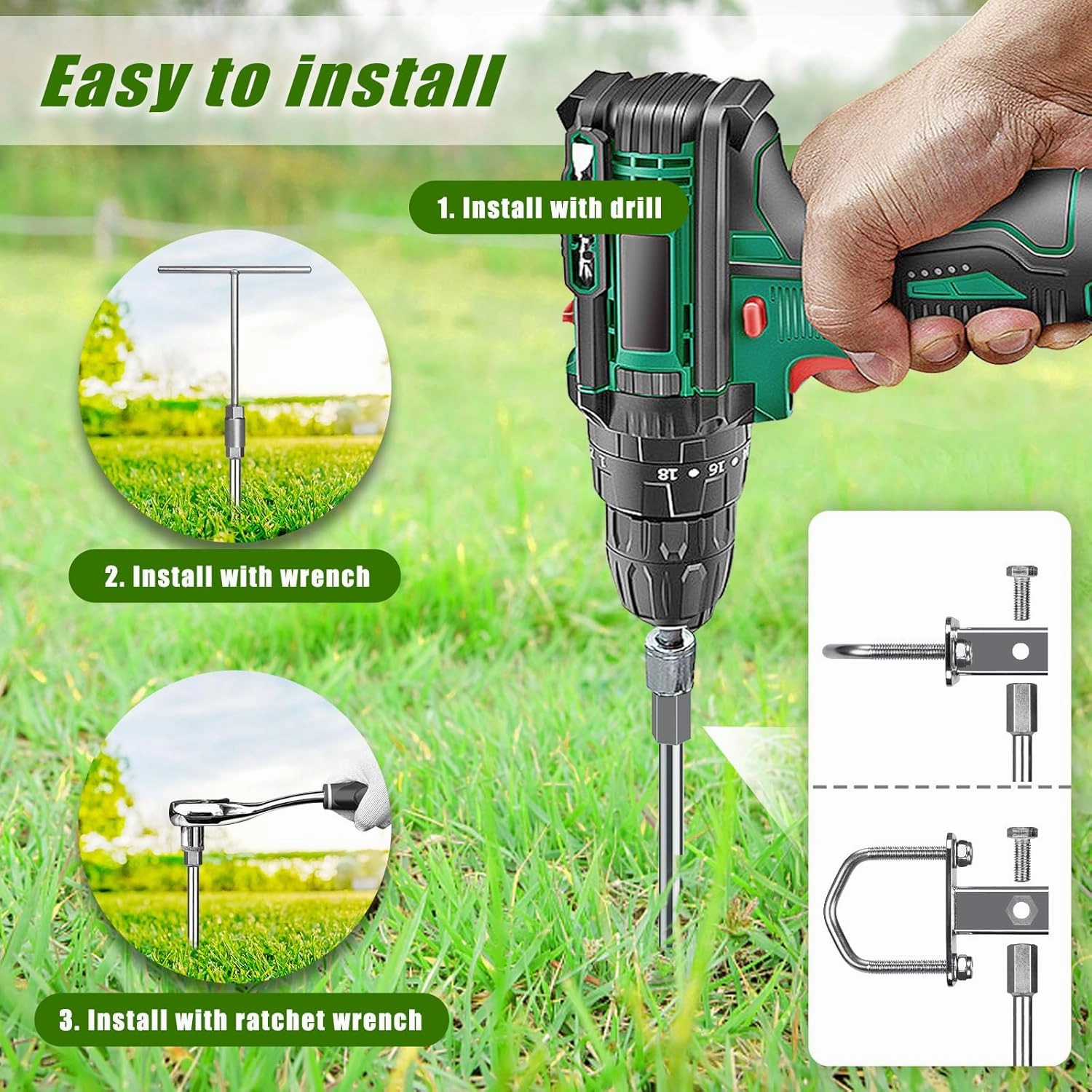 Multi-Purpose Ground Anchors Screw in, Fully Welded Trampoline Anchors, Mobile Home Anchors, Earth Anchors for Shed, Swing Set, Carport,Shed, Securing Animals