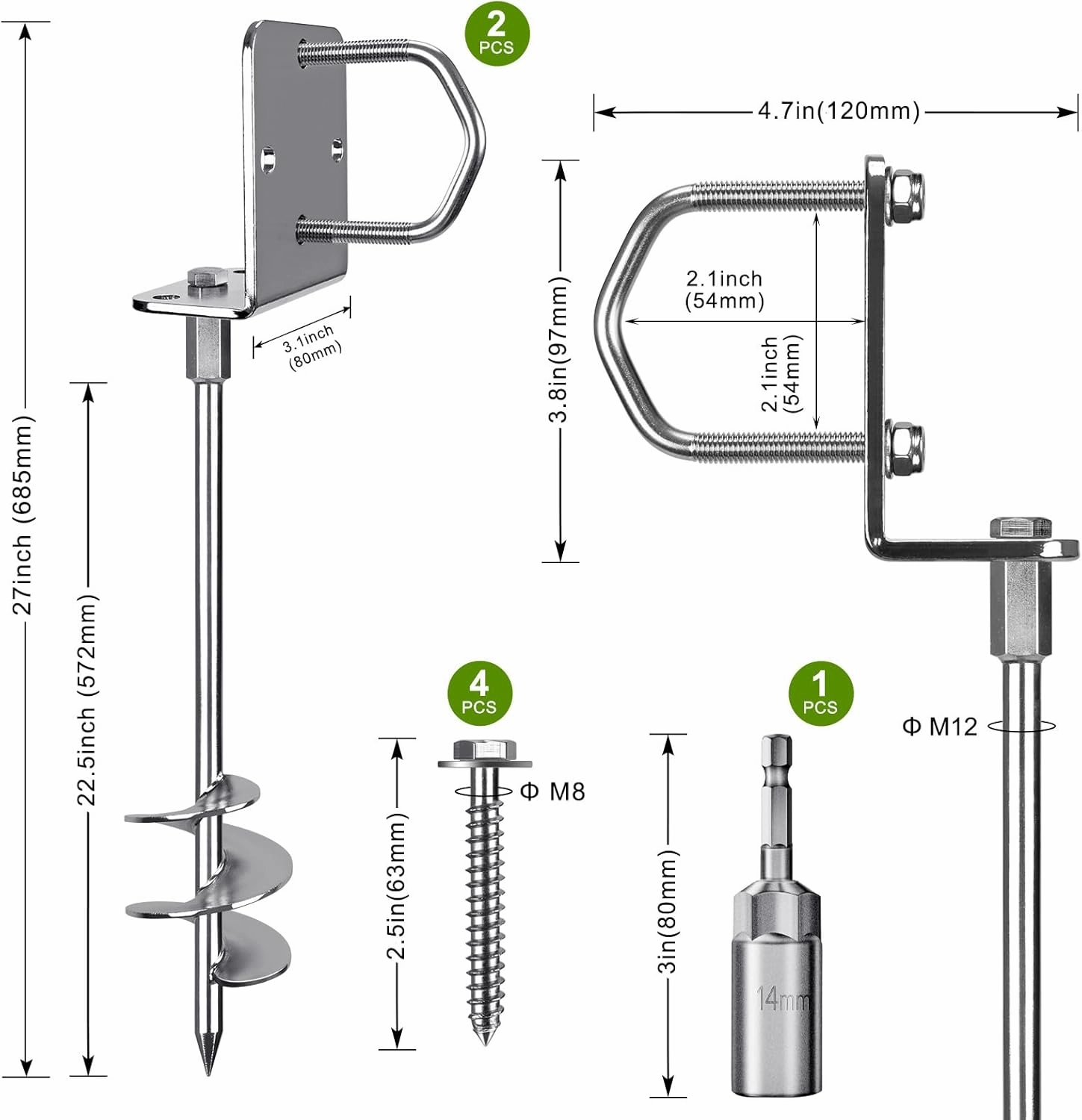 Multi-Purpose Trampoline Stakes Anchors, 3'' Wider Spiral Ground Anchors Screw in, Fully Welded Mobile Home Anchors for Shed, Swing Sets, Carports and More,18''/24''/30'' Set of 2,4,6