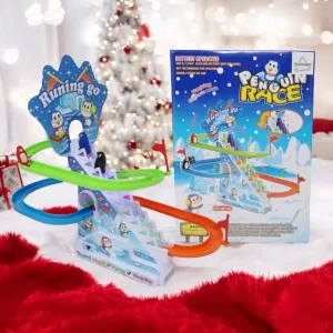 Musical Fun Penguin Chasing Track Game, Playful Roller Coaster Toys for Toddlers and Kids, Playset with Flashing Light,On and Off Music Switch, Stair Climbing Penguins Set for Kids 3 