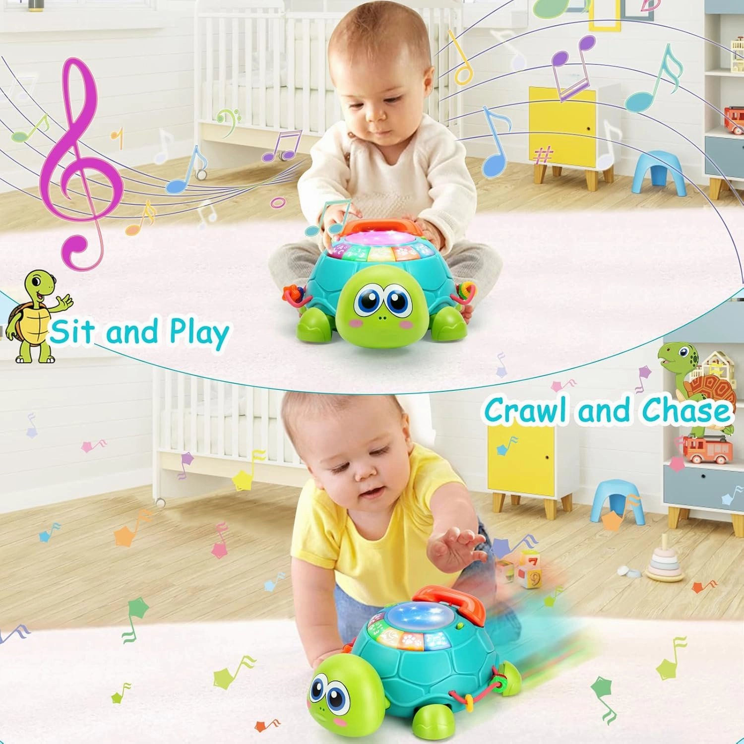 Musical Turtle Baby Toys 6 to 12 Months, Infant Light up Music Toys Tummy Time Development, Crawling Toy for 7 8 9 10  Month Old, Easter Christmas for Babies 4 5 6 12 Month Boy Girl