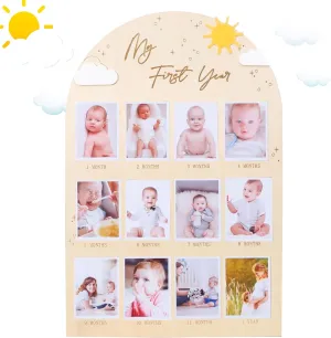 My First Year Photo Board - Baby First Birthday Photo Display Wood Board, Sun Theme Monthly Milestone Photo Board, You Are My Sunshine 1st Birthday Decoration, 12 Months Photo Frame