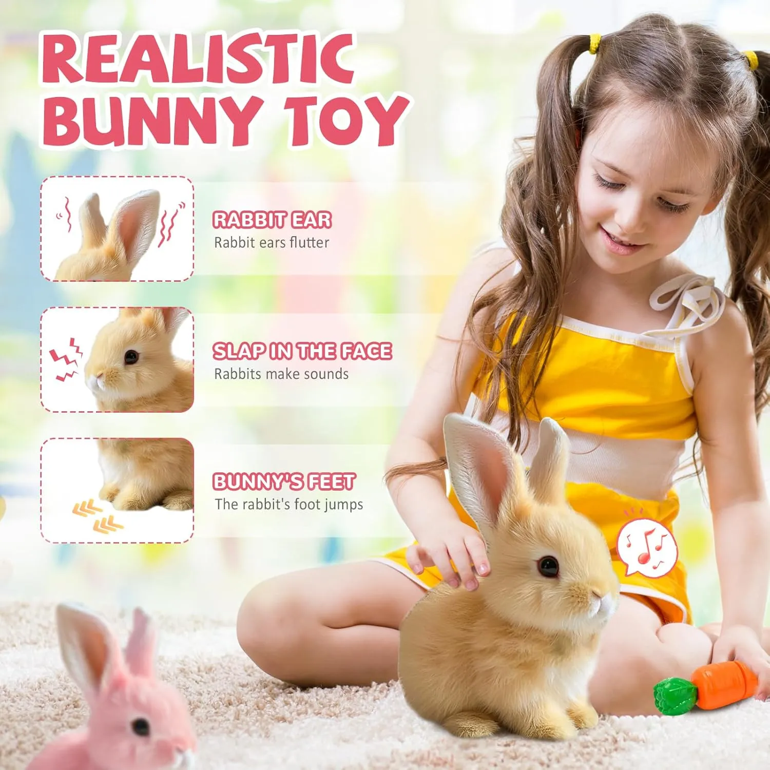 My Realistic Bunny Toy, 2025 New Interactive Easter Bunny Toy, Easter Bunnies Stuffed Animal, Can Walk and Talk Shaking Ears Hopping Realistic Bunnies Plush Gifts for Kids (Gray)