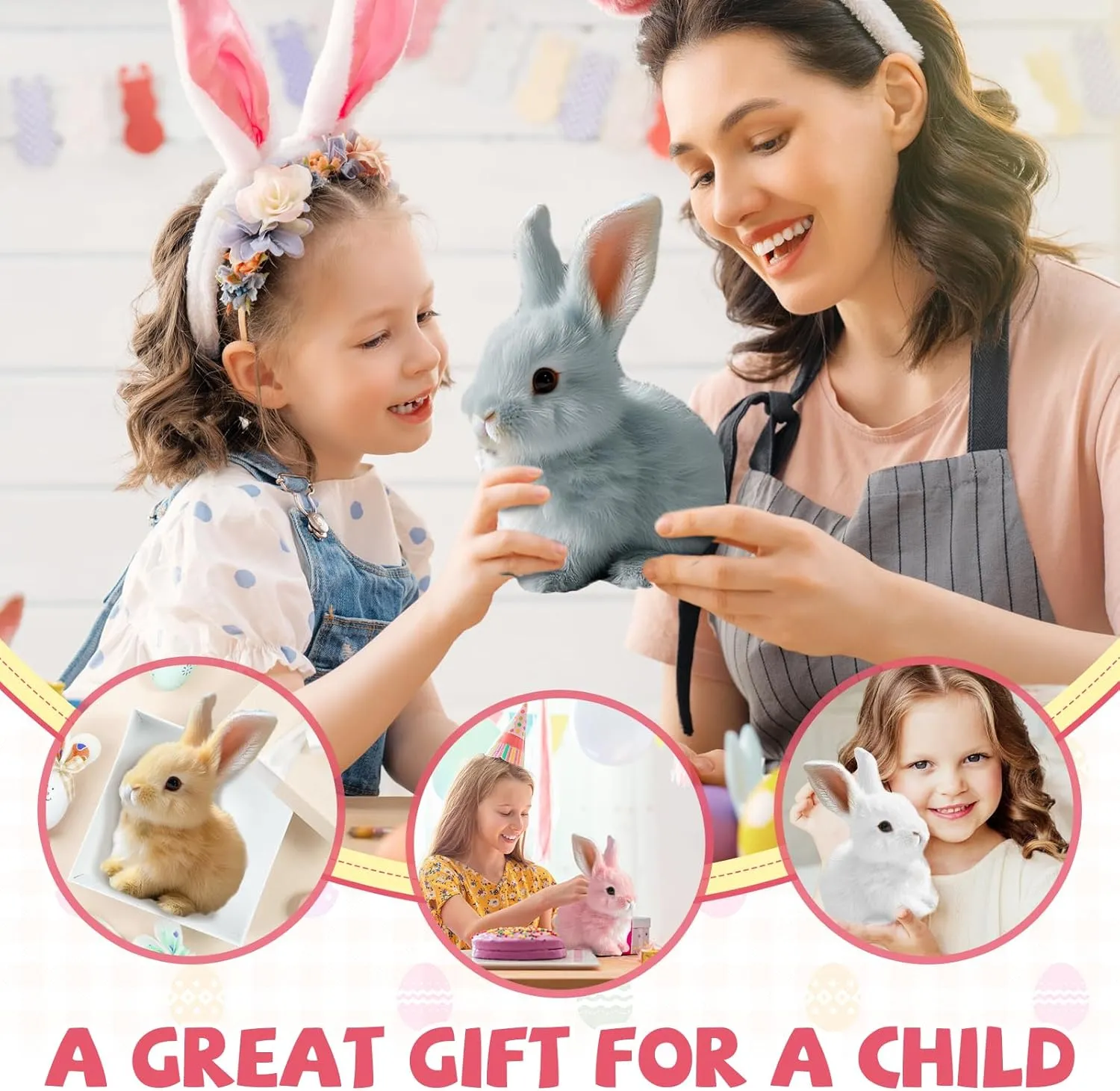 My Realistic Bunny Toy, 2025 New Interactive Easter Bunny Toy, Easter Bunnies Stuffed Animal, Can Walk and Talk Shaking Ears Hopping Realistic Bunnies Plush Gifts for Kids (Gray)