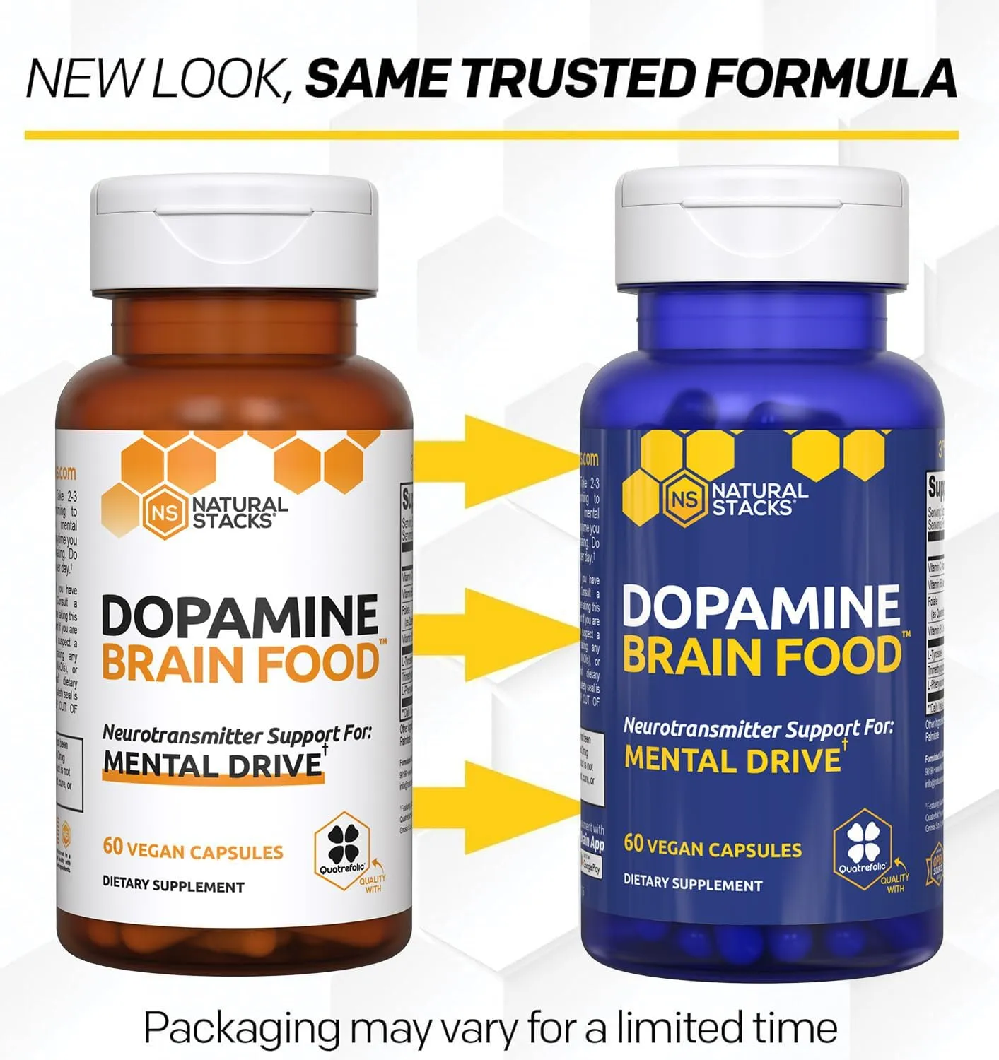 NATURAL STACKS Dopamine Brain Food - 650mg L-Tyrosine Supplement - Dopamine Supplement for Focus & Mental Drive - Supports Mental Energy - Neurotransmitter Support with B Vitamins - 60 Capsules