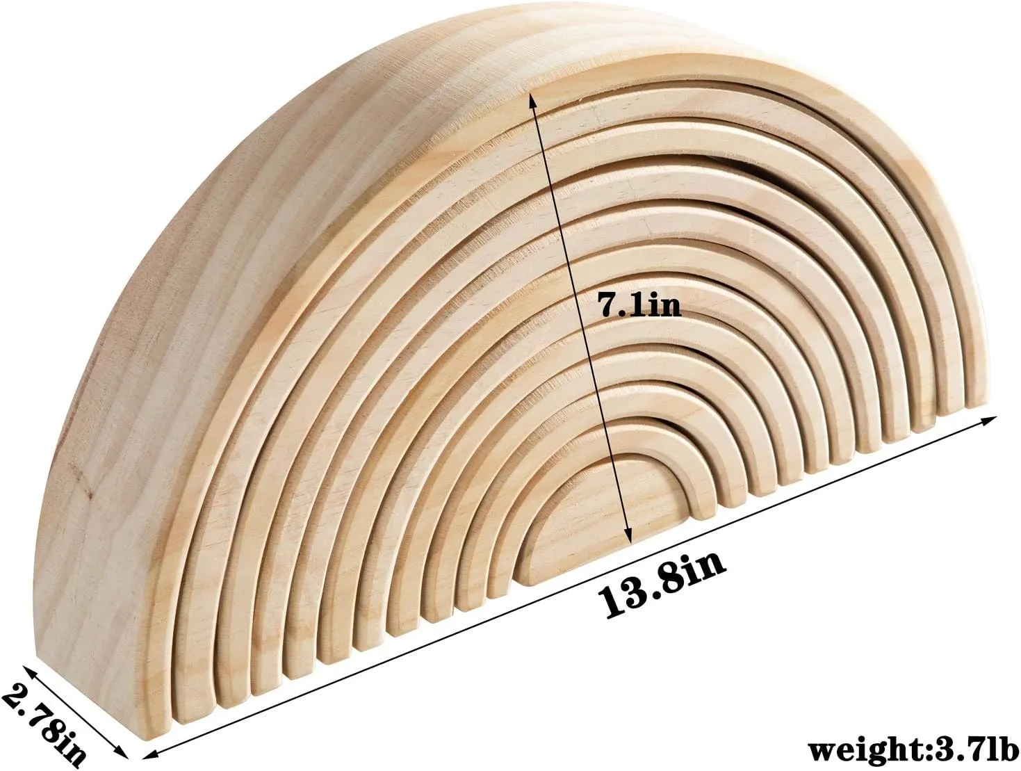 Natural Wood Rainbow Stacker, 12 Piece Extra Large Nesting Puzzle Building Blocks Educational Toys for Toddlers