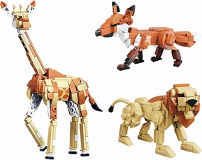 Natural Wild Safari Forest Animal Building Block Set, Giraffe, Fox, Lion, Parrot, Start a Wild Adventure. DIY Building Toy Ideas for Outdoor Games. Gift for 6 Year Old Kids. (All Animals-A)