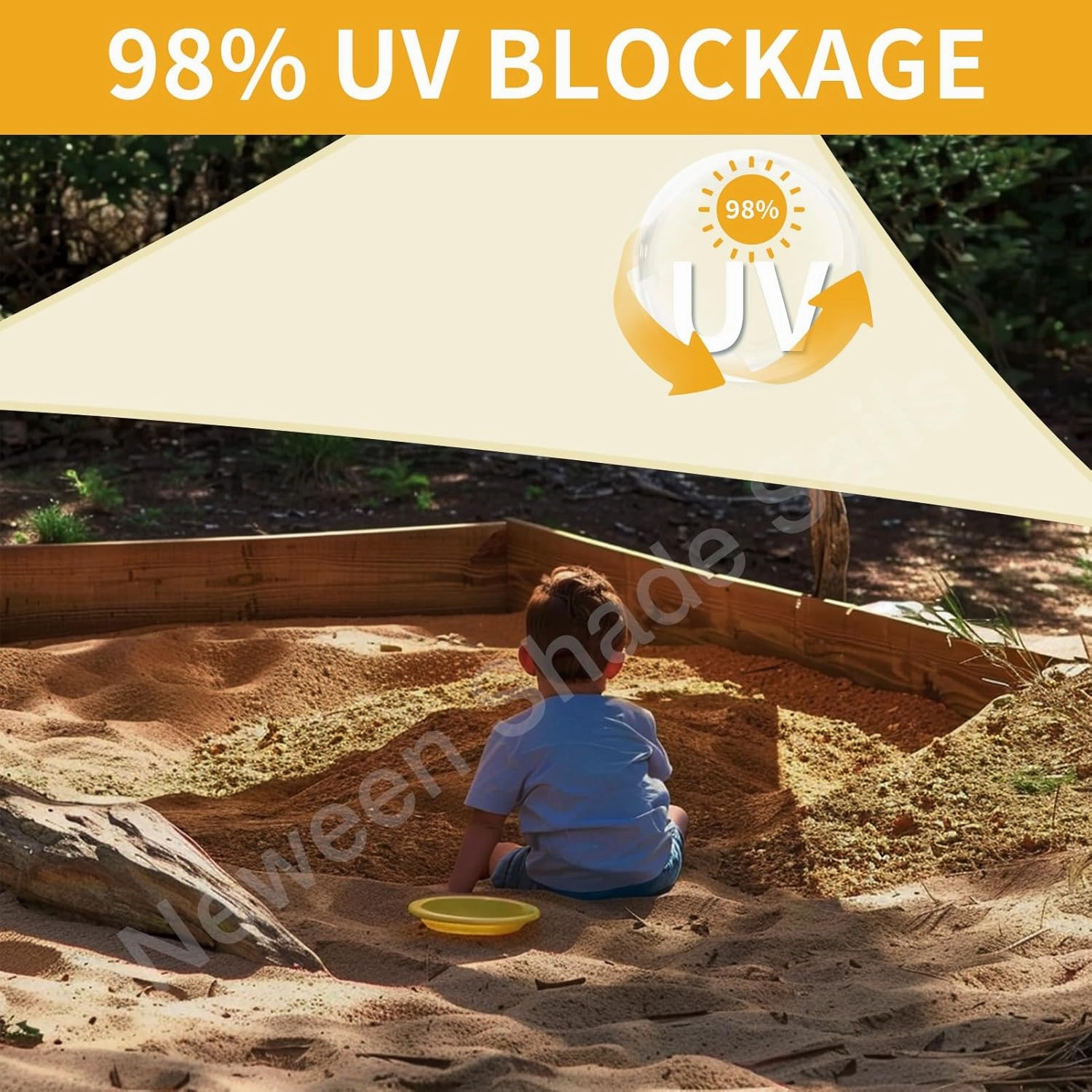 NeWEEN Triangle Shade Sail Sun Shade - 9' x 9' x 9' Waterproof UV Block Beige