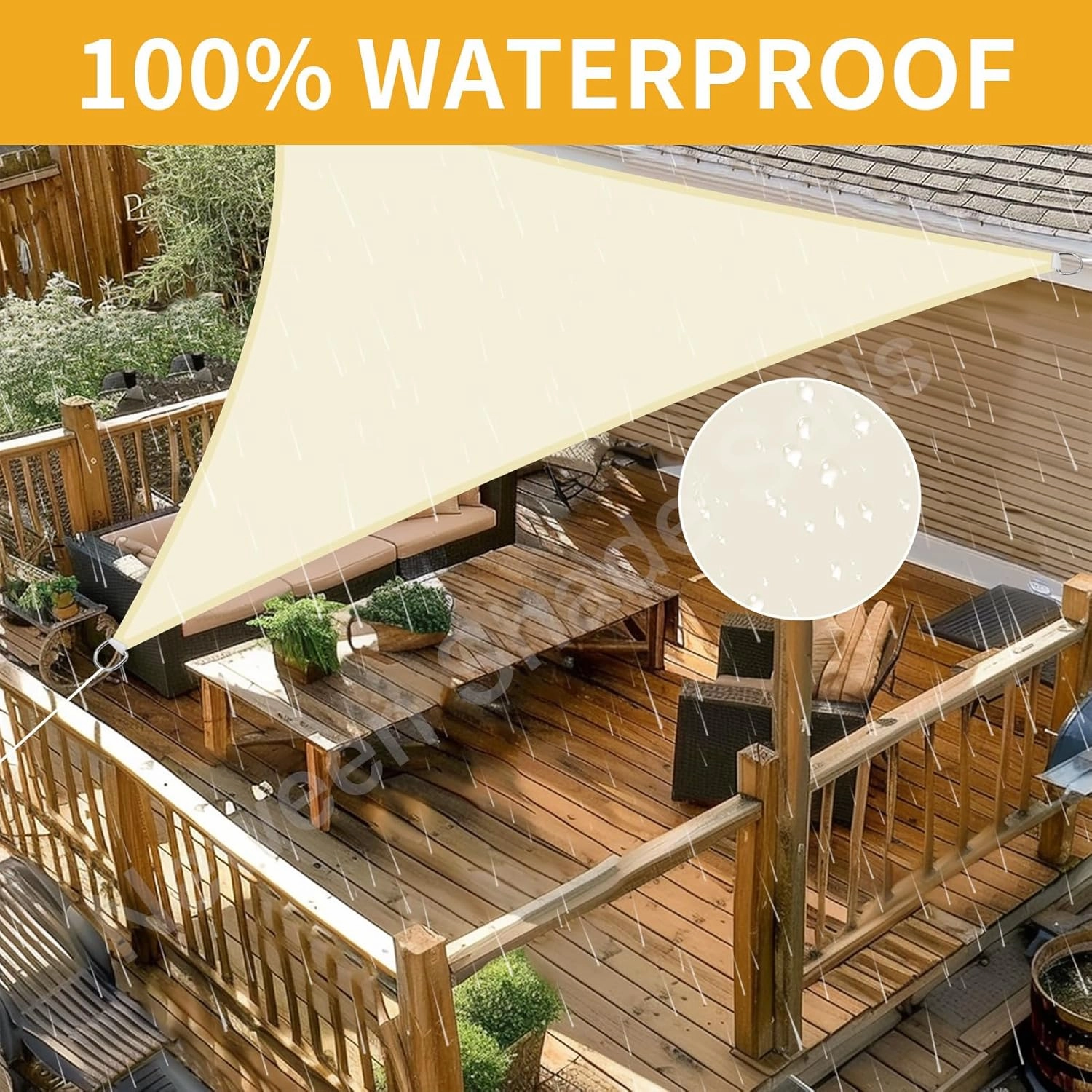 NeWEEN Triangle Shade Sail Sun Shade - 9' x 9' x 9' Waterproof UV Block Beige