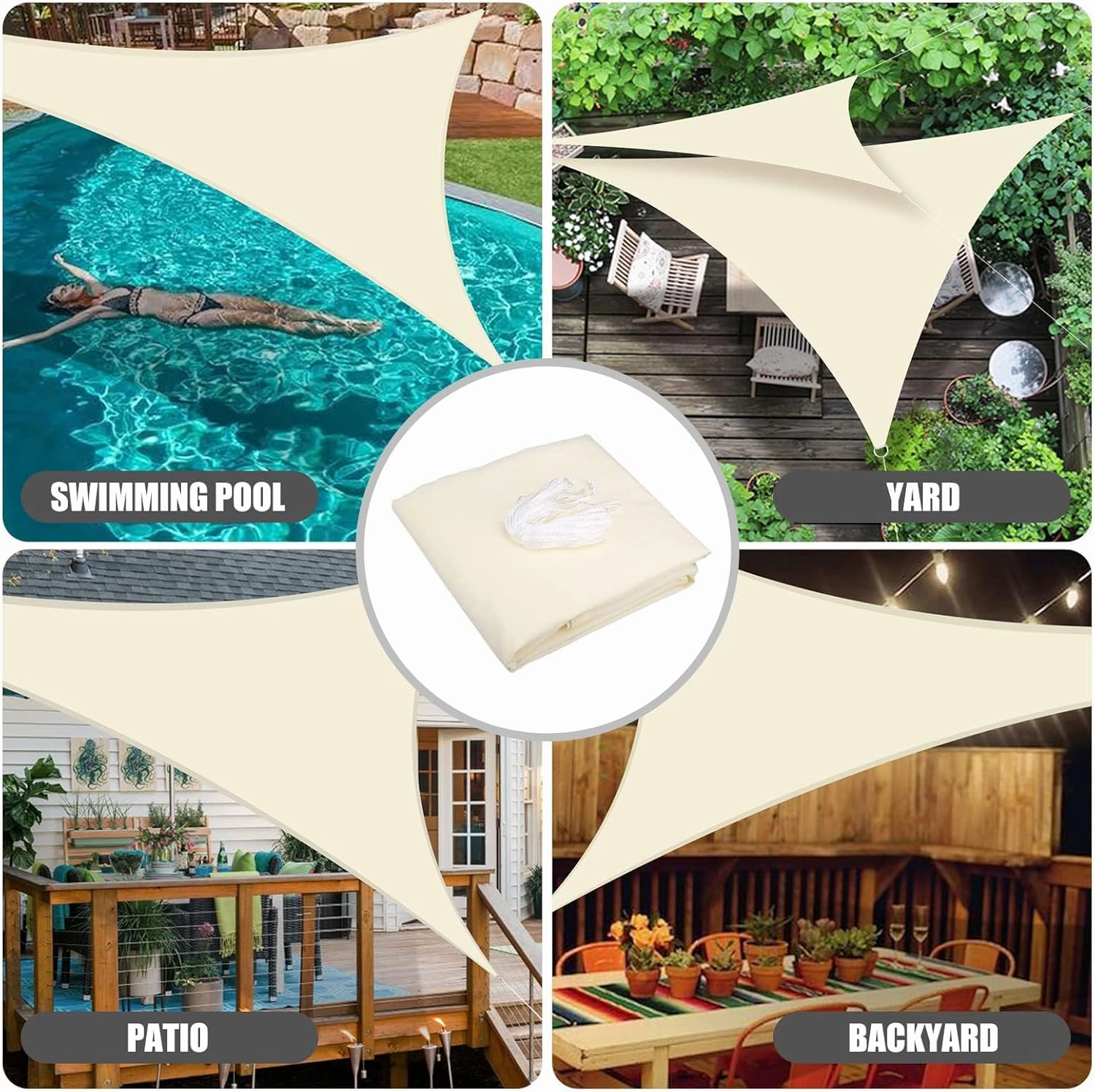 NeWEEN Triangle Shade Sail Sun Shade - 9' x 9' x 9' Waterproof UV Block Beige
