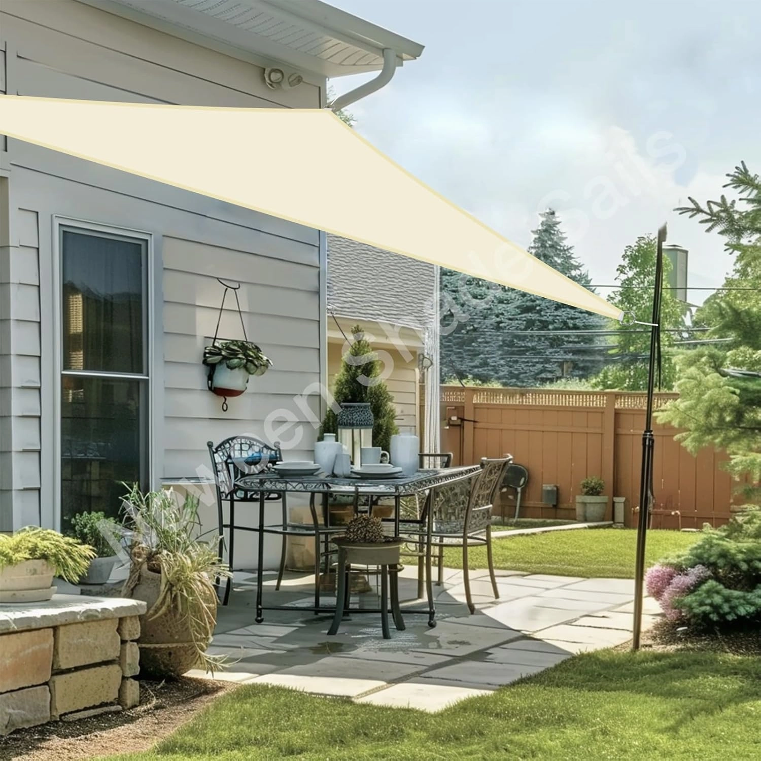 NeWEEN Triangle Shade Sail Sun Shade - 9' x 9' x 9' Waterproof UV Block Beige