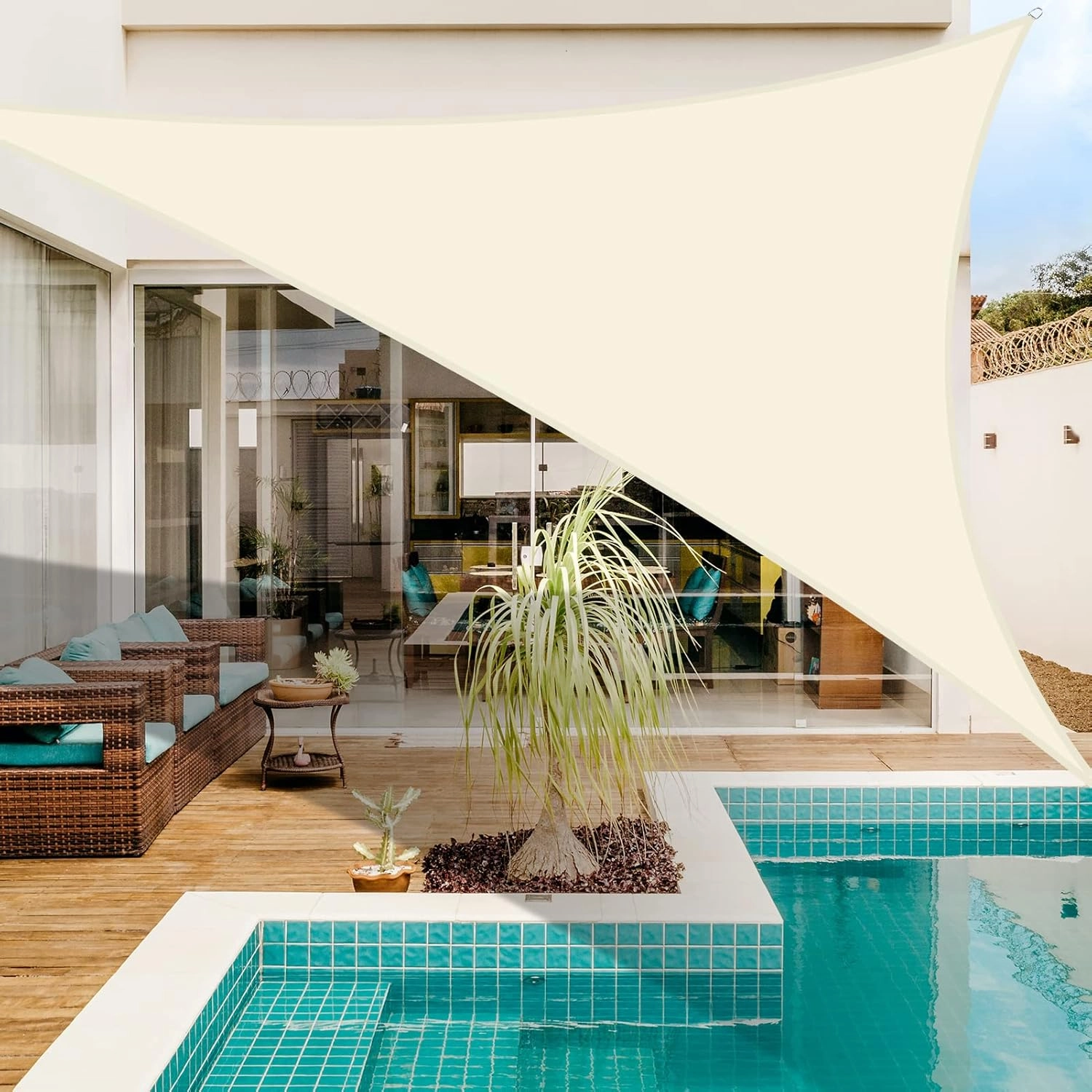 NeWEEN Triangle Shade Sail Sun Shade - 9' x 9' x 9' Waterproof UV Block Beige