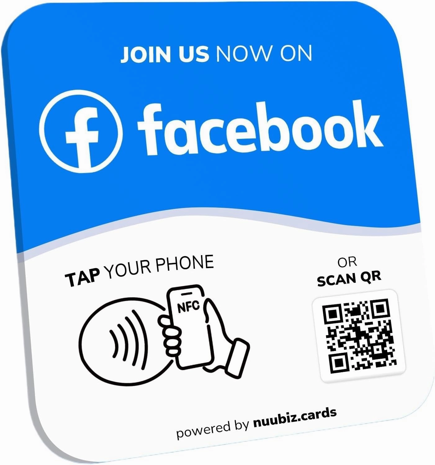 NFC Social Media Sign Plate - QR Code Sign for Social Media, Facebook, Tk, Website - Reusable Taps - Get More Followers & Reviews - Adhesive & Stand (Facebook Plate, 1)