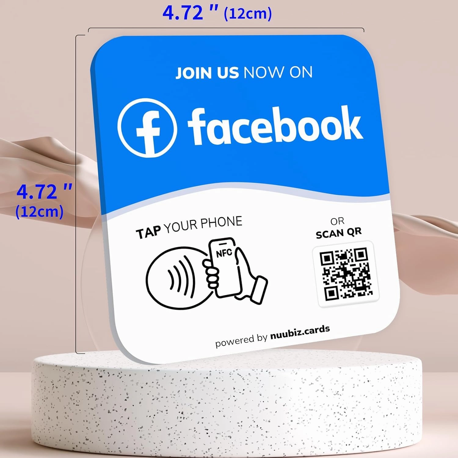 NFC Social Media Sign Plate - QR Code Sign for Social Media, Facebook, Tk, Website - Reusable Taps - Get More Followers & Reviews - Adhesive & Stand (Facebook Plate, 1)