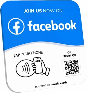 NFC Social Media Sign Plate - QR Code Sign for Social Media, Facebook, Tk, Website - Reusable Taps - Get More Followers & Reviews - Adhesive & Stand (Facebook Plate, 1)