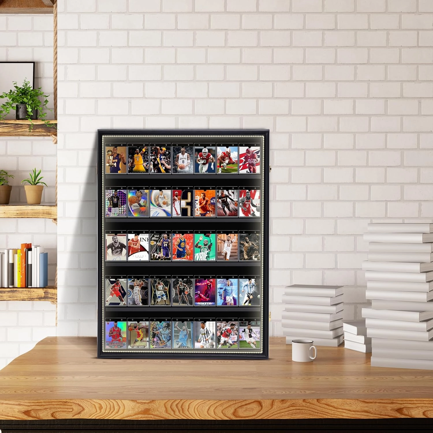 Nice C Baseball Card Display Case with LED Light, 35 Graded Sports Card Display Case, Trading Card Display Case Football Cards, 98% UV Protection, Acrylic, Lockable (LED Vertical 1 Pack)