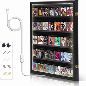 Nice C Baseball Card Display Case with LED Light, 35 Graded Sports Card Display Case, Trading Card Display Case Football Cards, 98% UV Protection, Acrylic, Lockable (LED Vertical 1 Pack)
