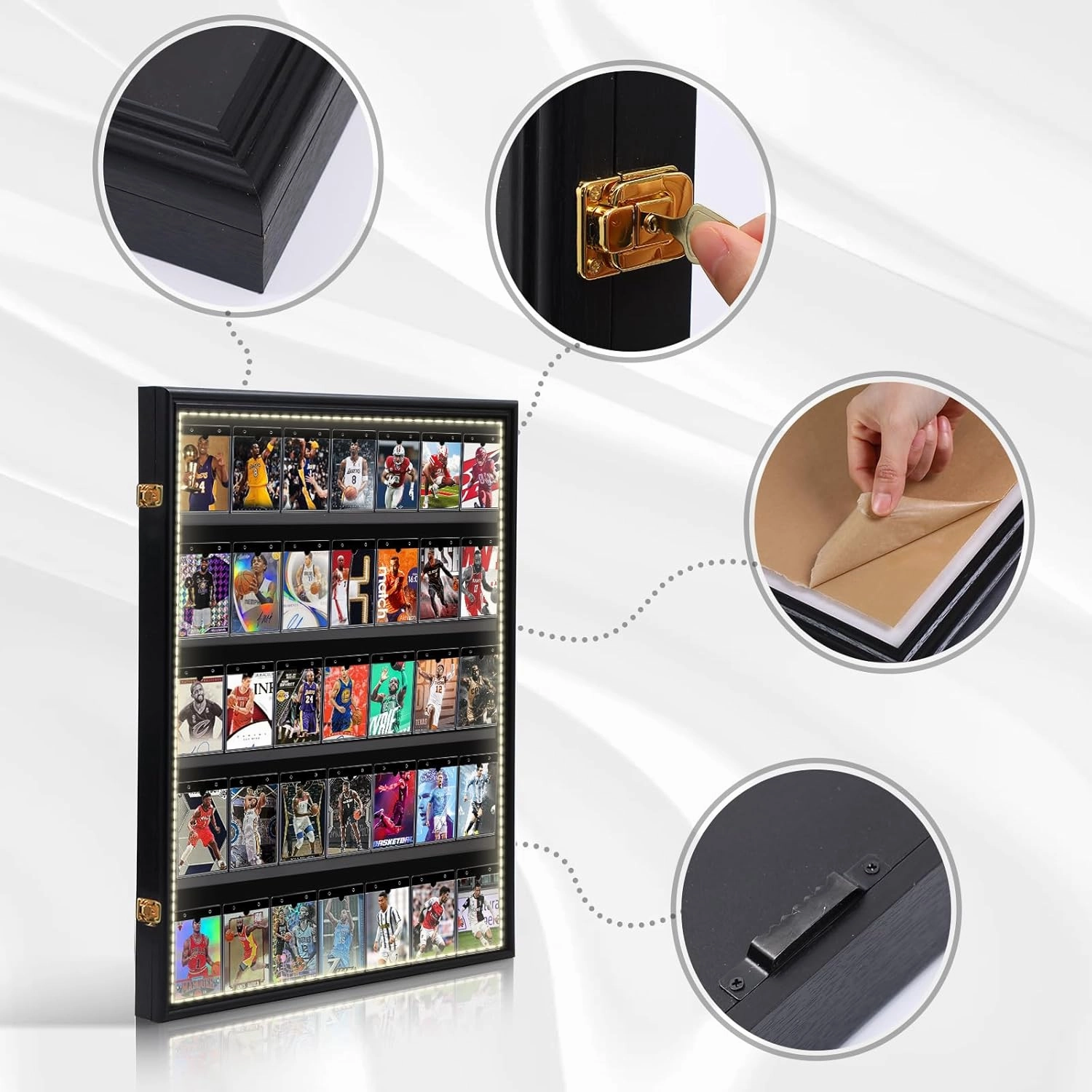 Nice C Baseball Card Display Case with LED Light, 35 Graded Sports Card Display Case, Trading Card Display Case Football Cards, 98% UV Protection, Acrylic, Lockable (LED Vertical 1 Pack)