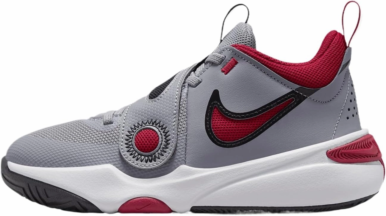 Nike Team Hustle D 11 Big Kids' Basketball Shoes (DV8996-006, Cement Grey/Black/White/Gym Red) Size 5