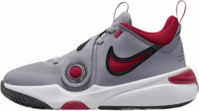 Nike Team Hustle D 11 Big Kids' Basketball Shoes (DV8996-006, Cement Grey/Black/White/Gym Red) Size 5
