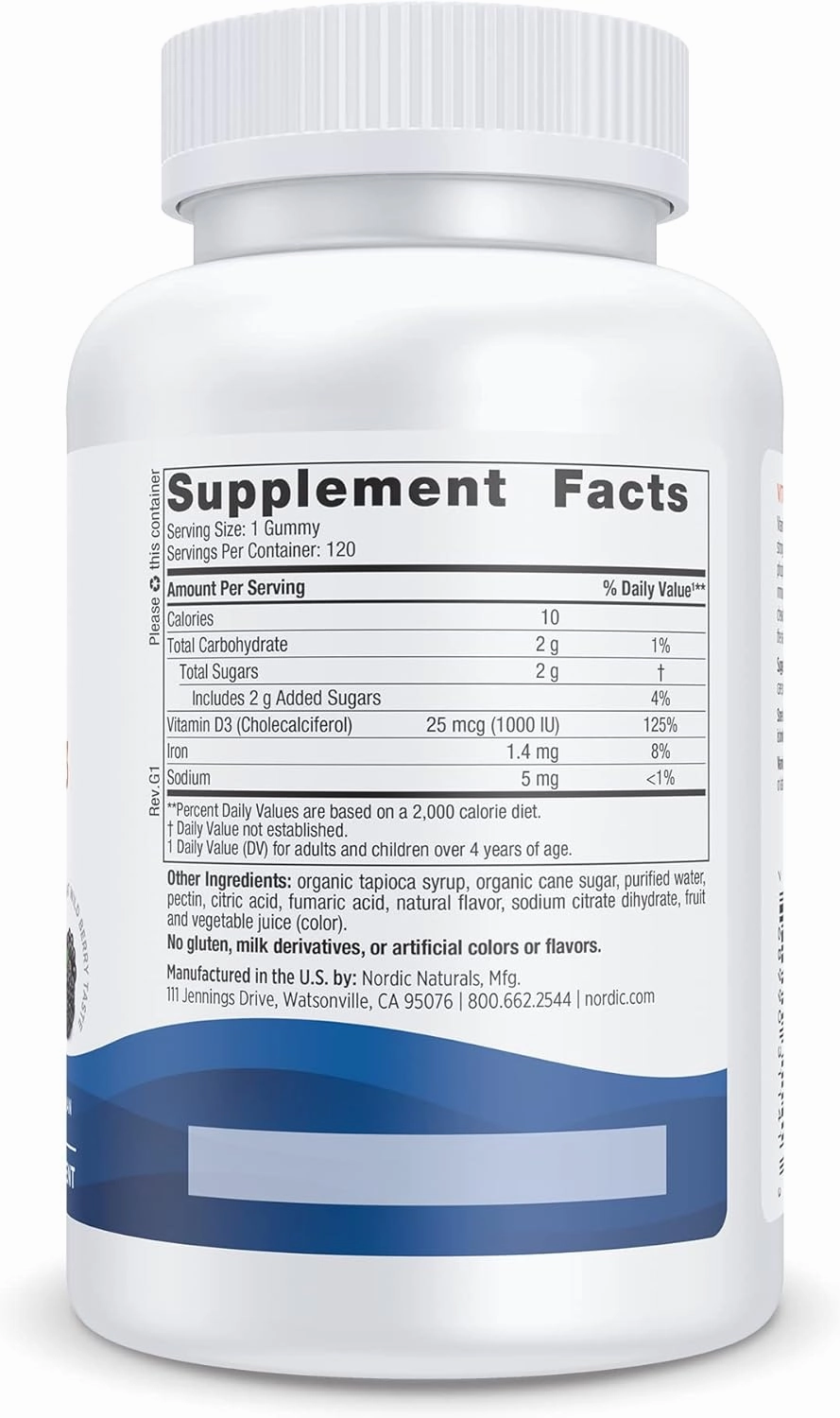 Nordic Naturals Vitamin D3 Gummies, Wild Berry - 120 Gummies - 1000 IU Vitamin D3, 1.4 mg Iron - Great Taste - Healthy Bones, Mood & Immune System Function - Non-GMO - 120 Servings