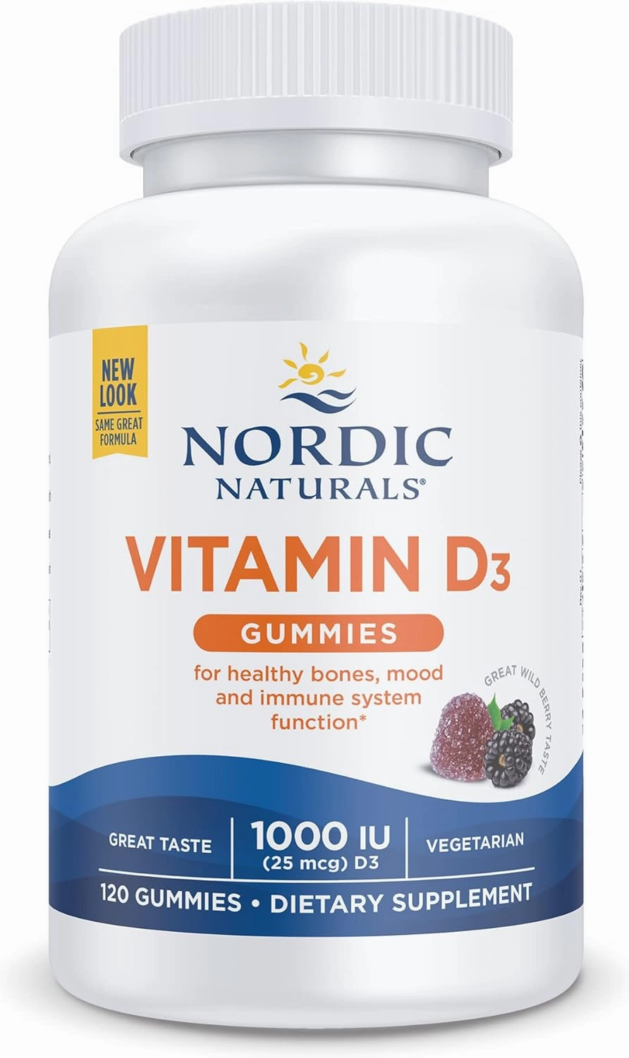 Nordic Naturals Vitamin D3 Gummies, Wild Berry - 120 Gummies - 1000 IU Vitamin D3, 1.4 mg Iron - Great Taste - Healthy Bones, Mood & Immune System Function - Non-GMO - 120 Servings