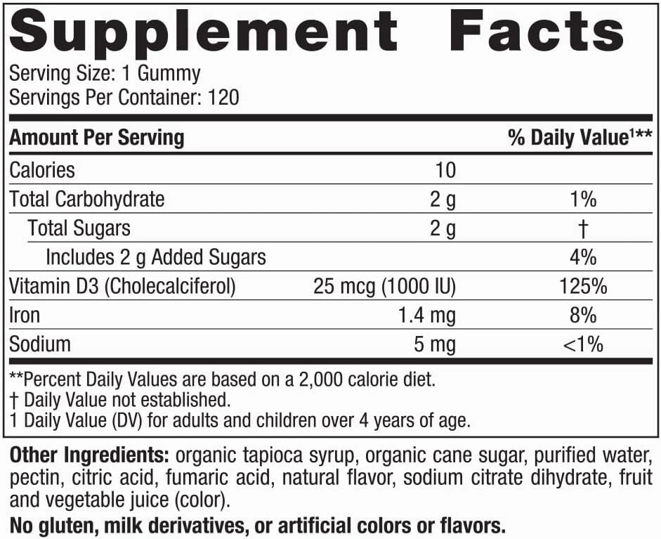 Nordic Naturals Vitamin D3 Gummies, Wild Berry - 120 Gummies - 1000 IU Vitamin D3, 1.4 mg Iron - Great Taste - Healthy Bones, Mood & Immune System Function - Non-GMO - 120 Servings