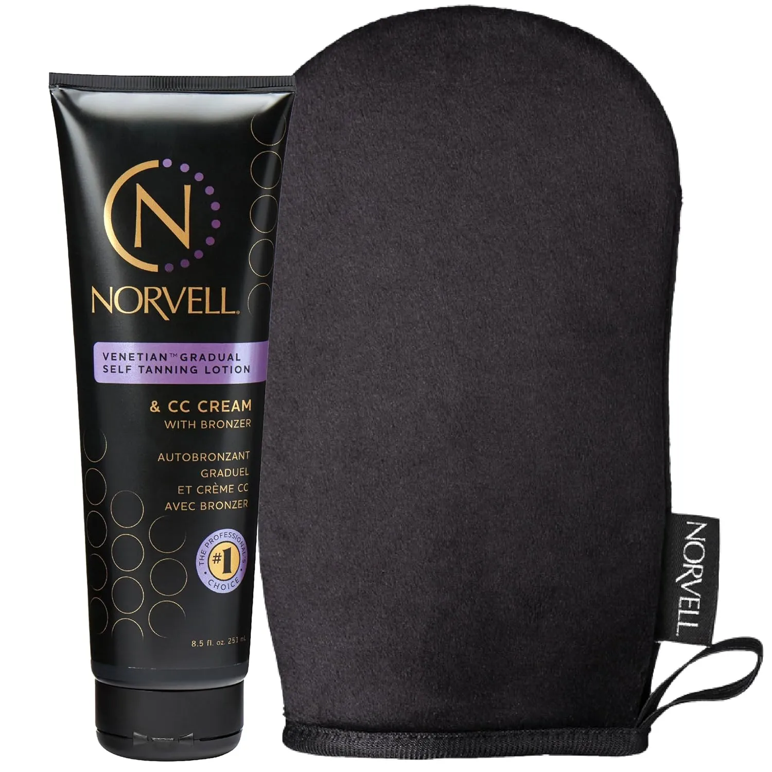Norvell Tanning Bundle: Self Tan Extender Lotion, 8,5 fl. oz.   Streak Free Tan Applicator Mitt - Premium After Tanning Lotion Moisturizer and Washable Mitt for Flawless Results