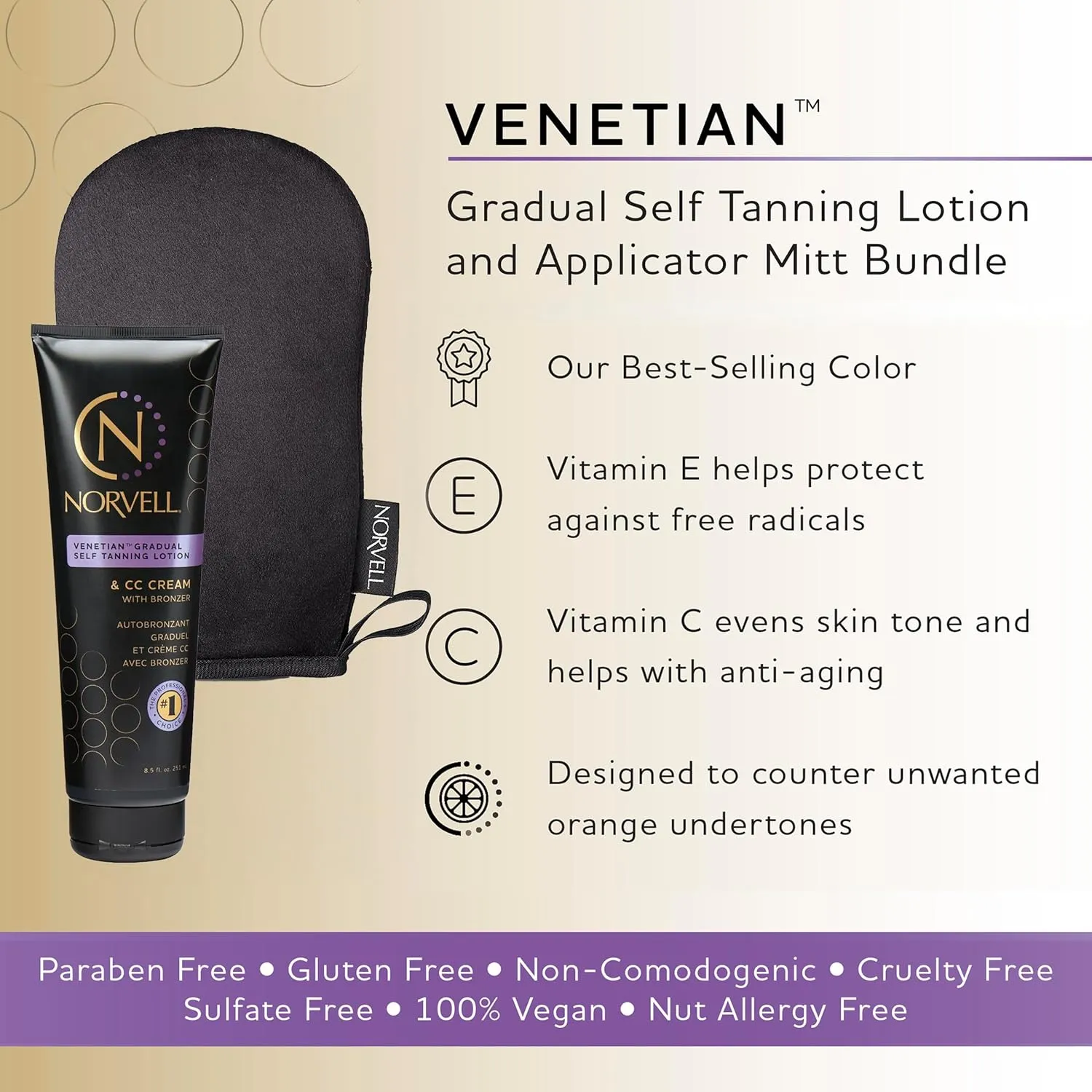 Norvell Tanning Bundle: Self Tan Extender Lotion, 8,5 fl. oz.   Streak Free Tan Applicator Mitt - Premium After Tanning Lotion Moisturizer and Washable Mitt for Flawless Results