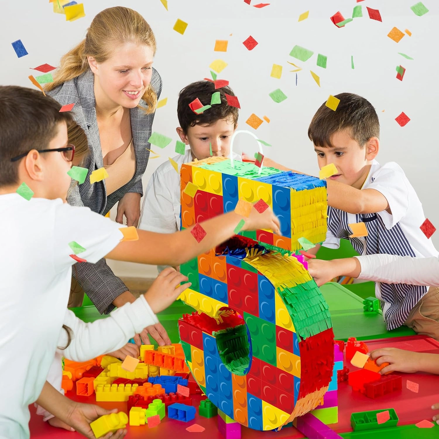Number 5 Building Blocks Piñata 16.5 Inch Party Supplies 5th Birthday Party Decorations Piñata with Confetti Blocks Theme Fiesta Anniversary Celebration