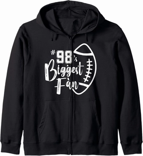 Number 98's Biggest Fan Shirt Football Player Mom Dad Family Zip Hoodie