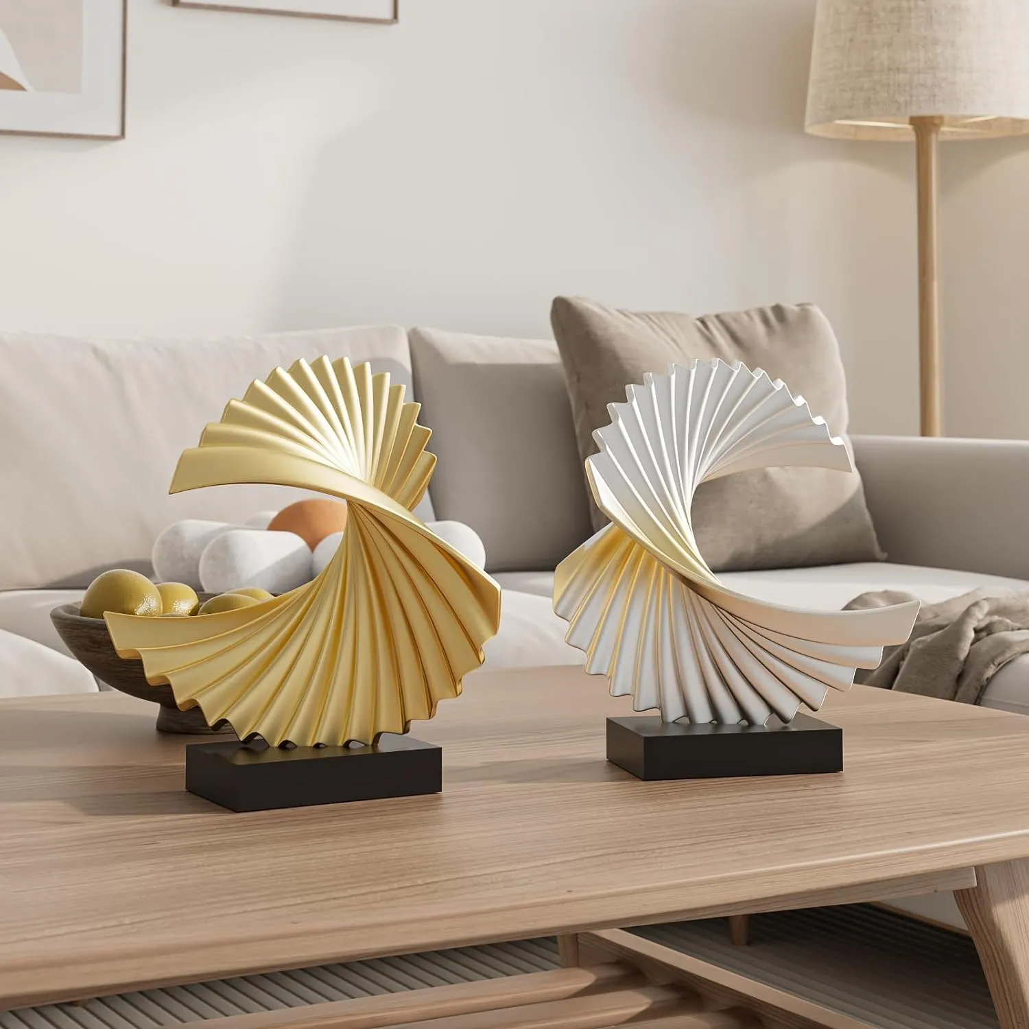 Ocean Wave Sculpture - Modern Funky Abstract Statue, Resin Wave Sea Ornament for Home Office Desk Shelf Accents (Silver)