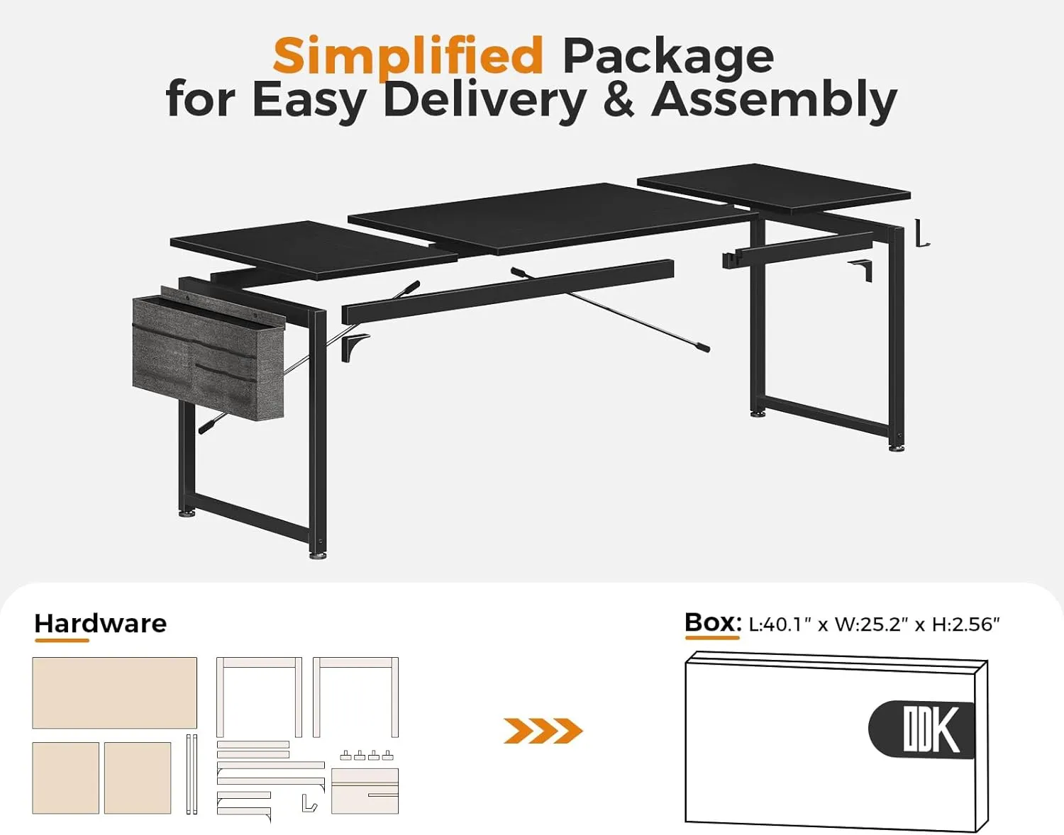 ODK Computer Desk Large Office Desk, 63 Inch Gaming Desk with Storage, Modern PC Work Table with Headphone Hook for Home Office, Splice Board, Black