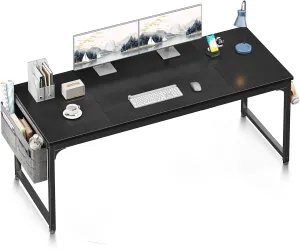 ODK Computer Desk Large Office Desk, 63 Inch Gaming Desk with Storage, Modern PC Work Table with Headphone Hook for Home Office, Splice Board, Black