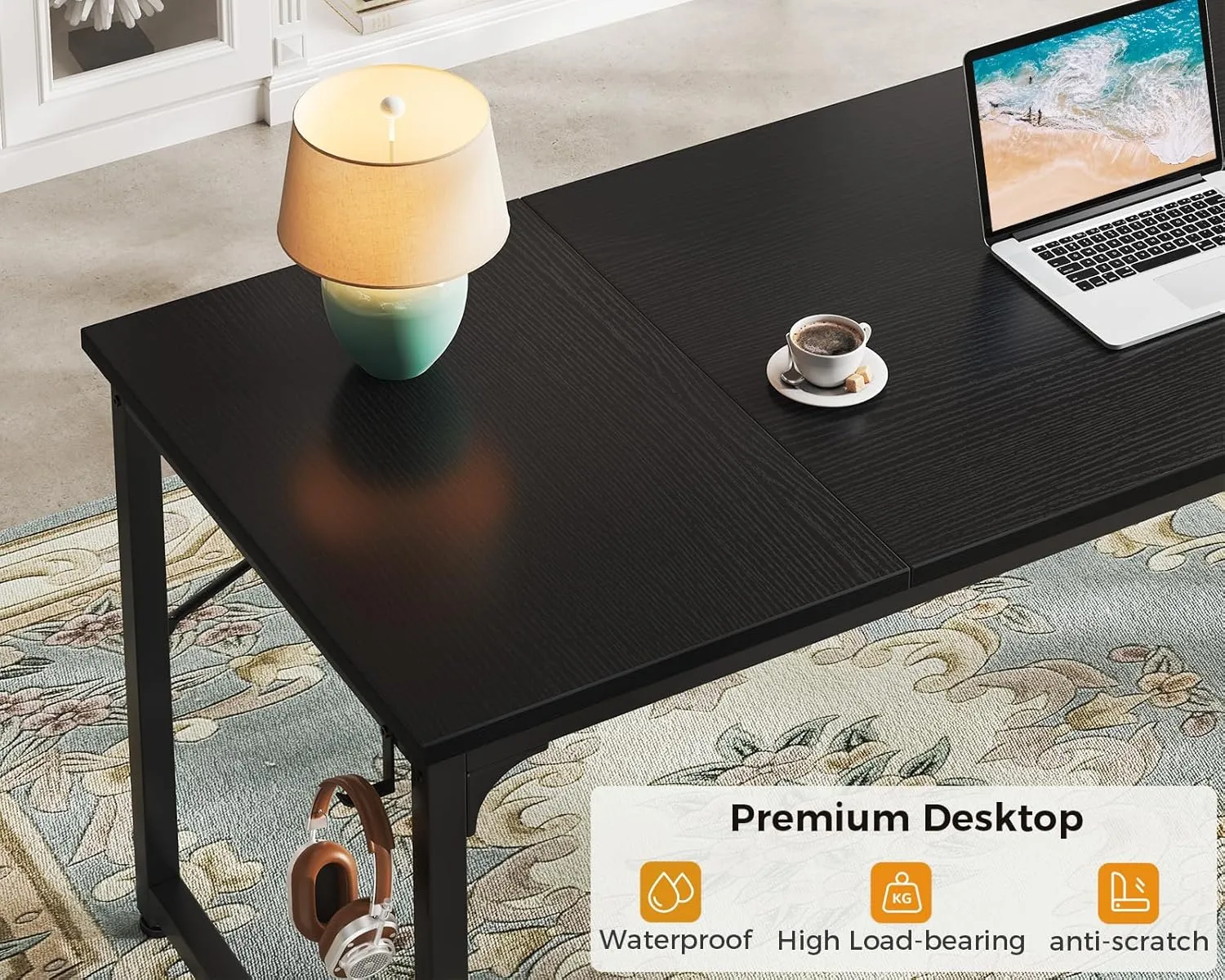ODK Computer Desk Large Office Desk, 63 Inch Gaming Desk with Storage, Modern PC Work Table with Headphone Hook for Home Office, Splice Board, Black